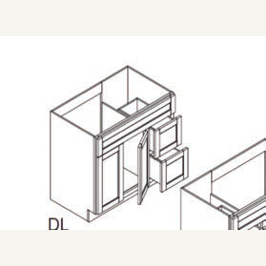 VSD3621DL — 36x21 Vanity base Combo Drawers Le | Grey Shaker - cabinet type illustration