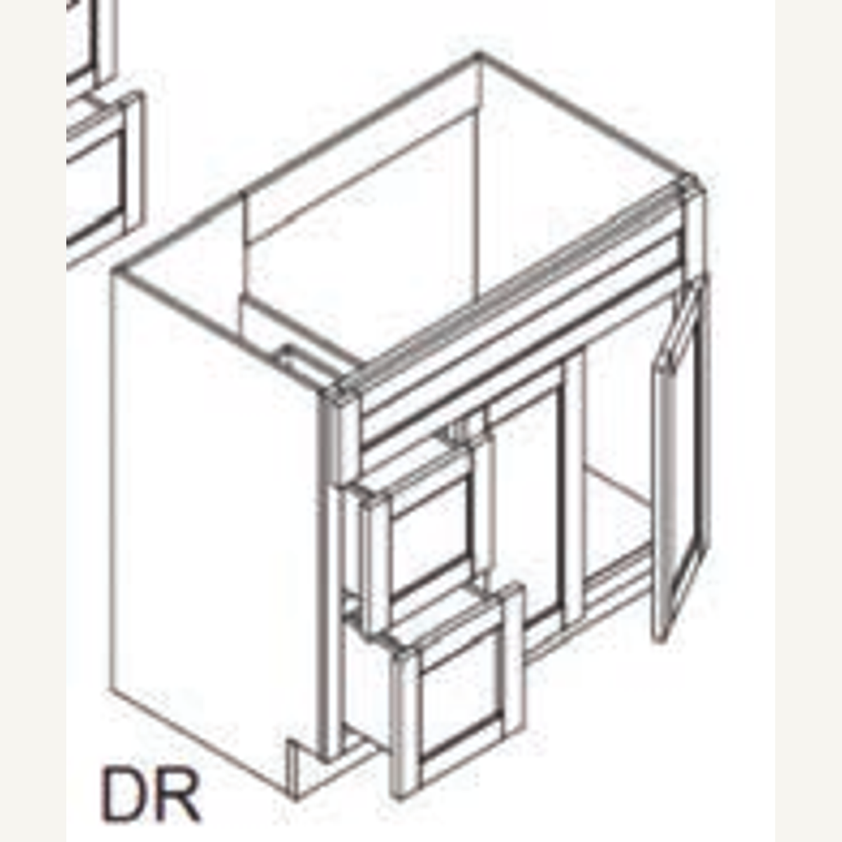VSD3621DR — 36x21 Vanity base Combo Drawers Right | Grey Shaker - cabinet type illustration